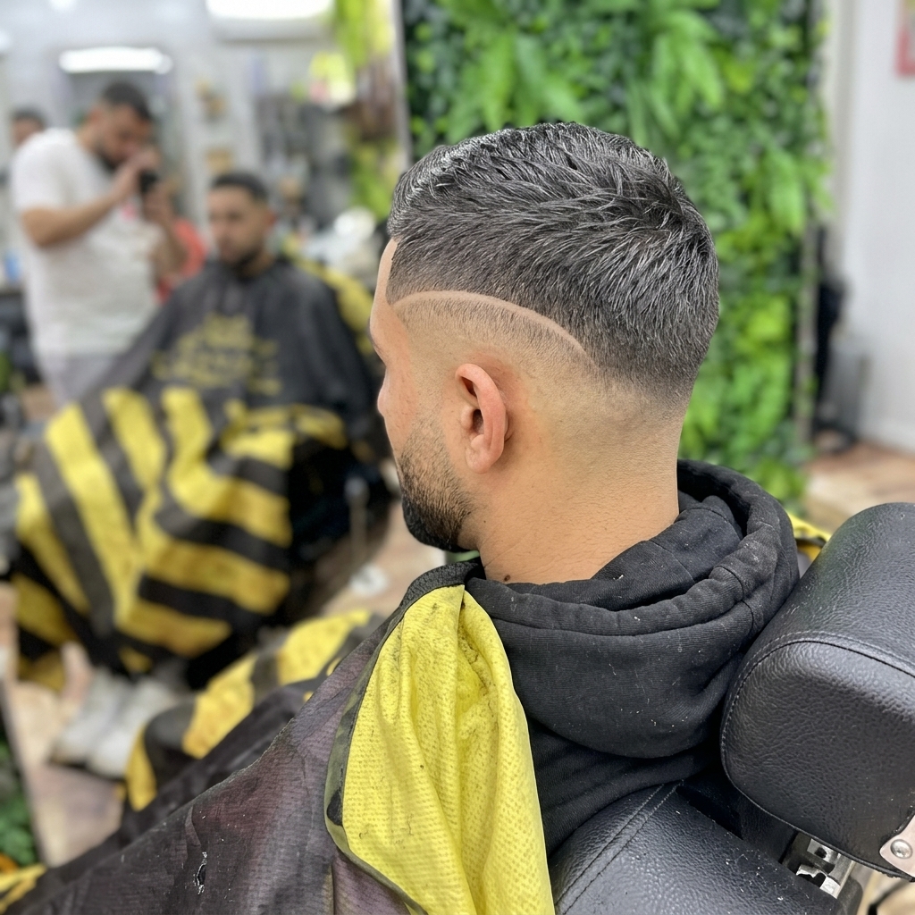 Mid fade cu dungă din brici la Blessed Barbershop Târgoviște
