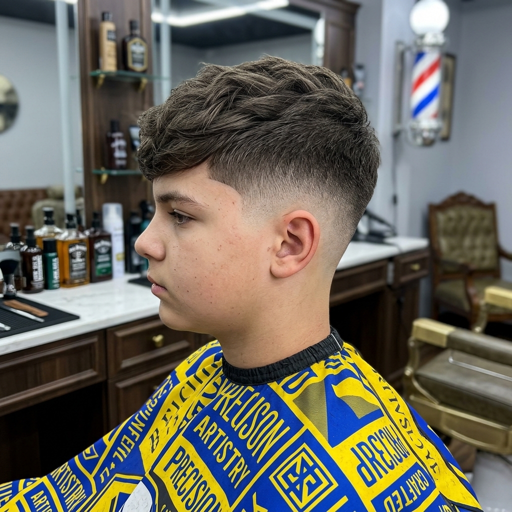 Drop fade și crop texturat băieți la Blessed Barbershop Târgoviște
